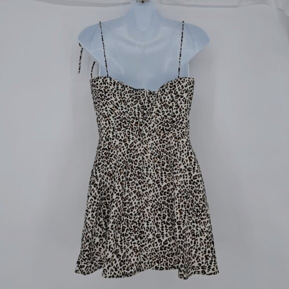 Leopard Cheetah Tie Top Babydoll Skater Chic Girly Classy Trendy Hip Mini Dress - Picture 3 of 6